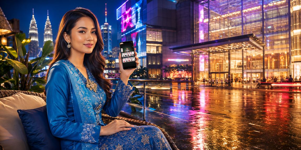 Pemain Kuala Lumpur menikmati permainan kad rummy di kasino dalam talian 338 berpakaian baju kurung
